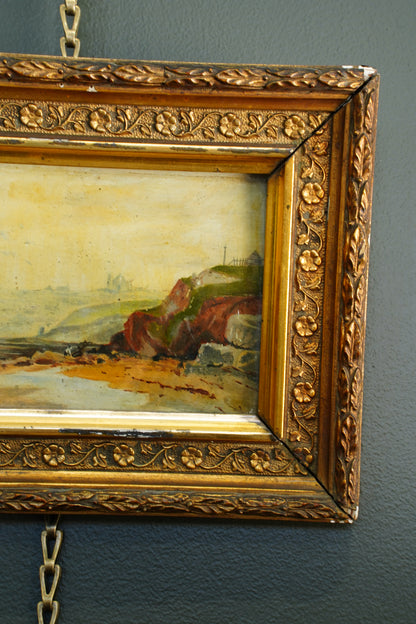 Antique English Coastal Oil on Card, Attributed to Alfred H. Bool, Circa 1900