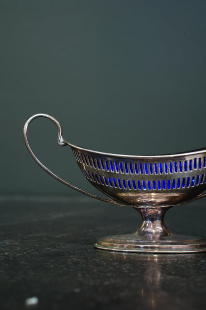 Antique Silverplate Salt Cellar with Cobalt Blue Glass Liner, Ca. 1880