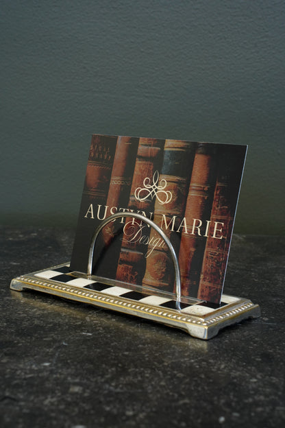 Art Deco Silverplated Letter Rack with Checkerboard Enamel, Circa 1930