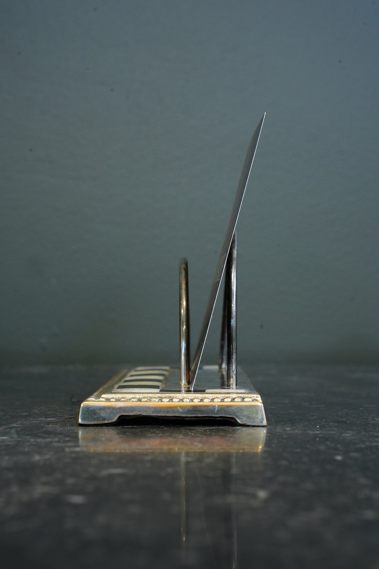 Art Deco Silverplated Letter Rack with Checkerboard Enamel, Circa 1930
