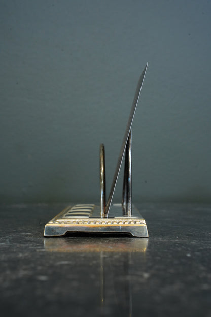 Art Deco Silverplated Letter Rack with Checkerboard Enamel, Circa 1930