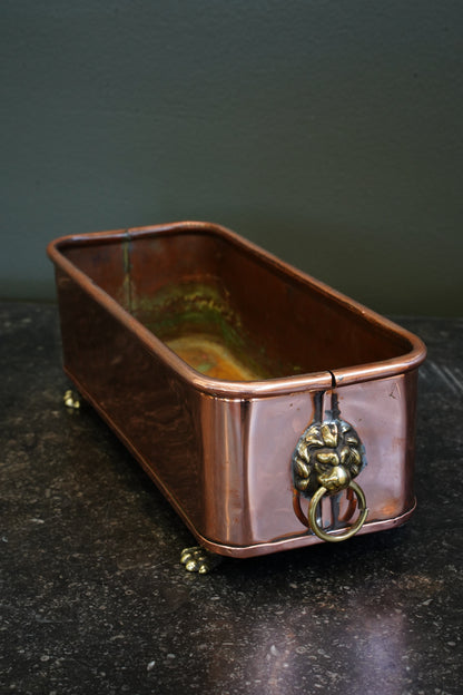 English Copper Planter with Brass Lion Mask Handles