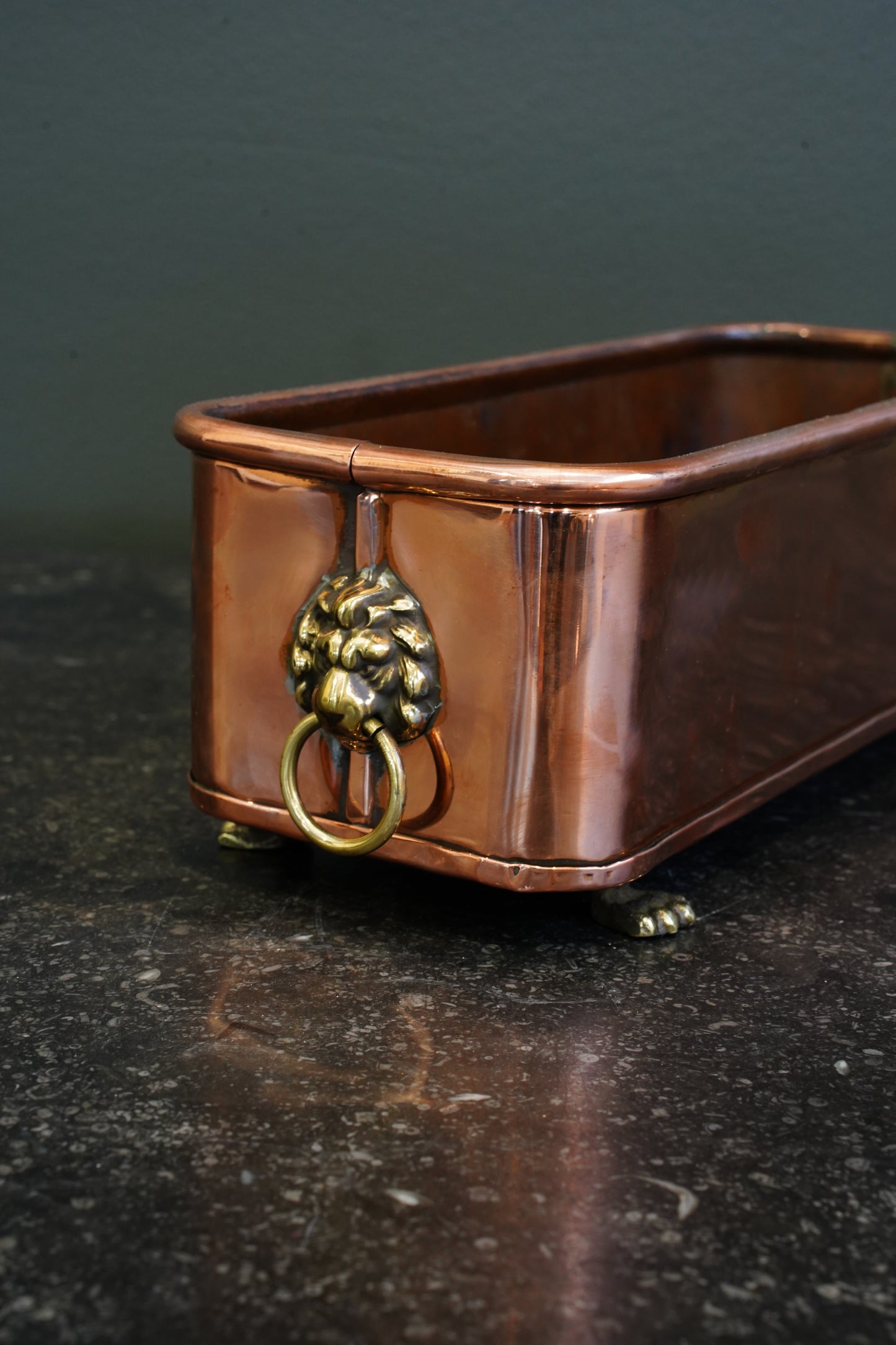 English Copper Planter with Brass Lion Mask Handles