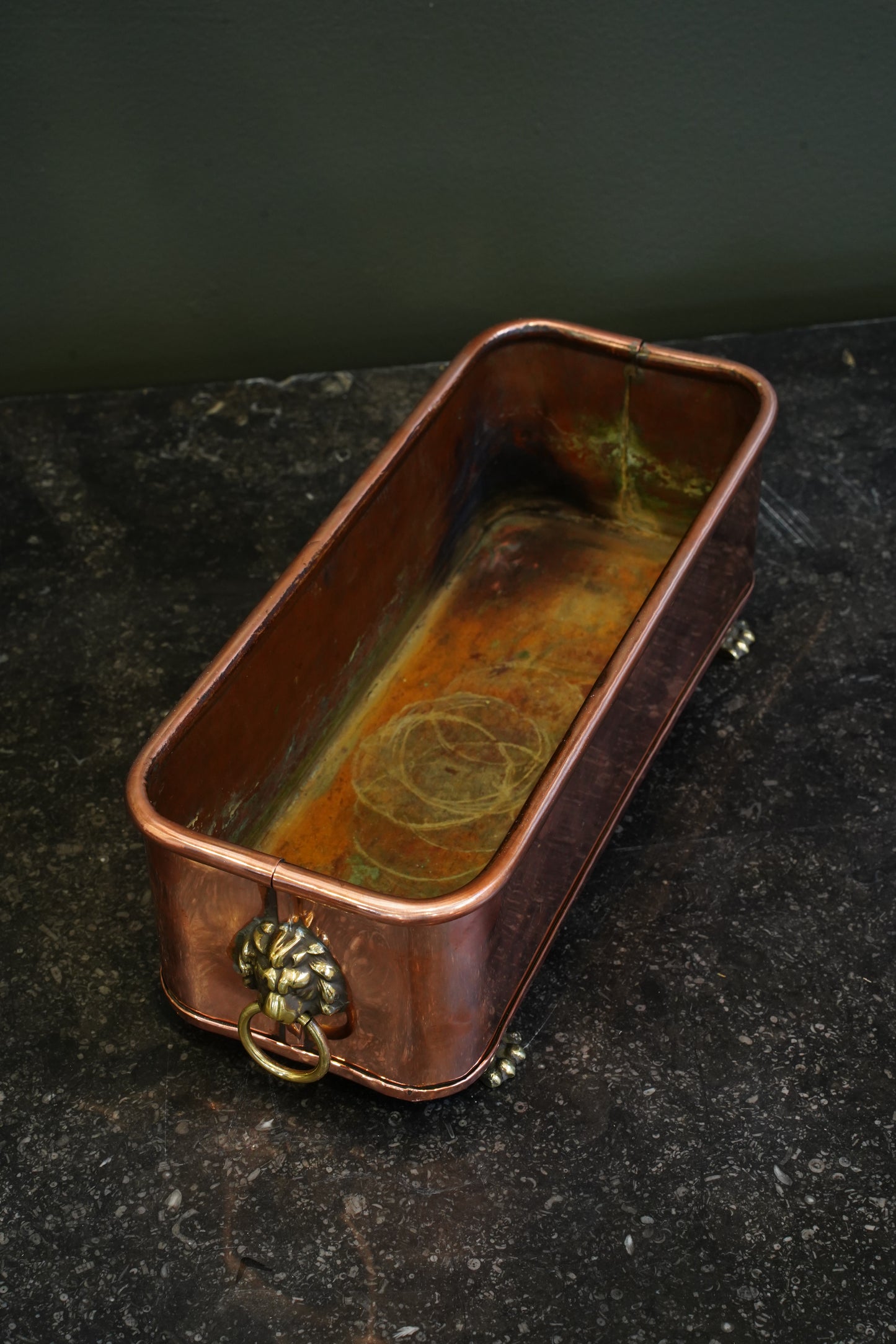 English Copper Planter with Brass Lion Mask Handles