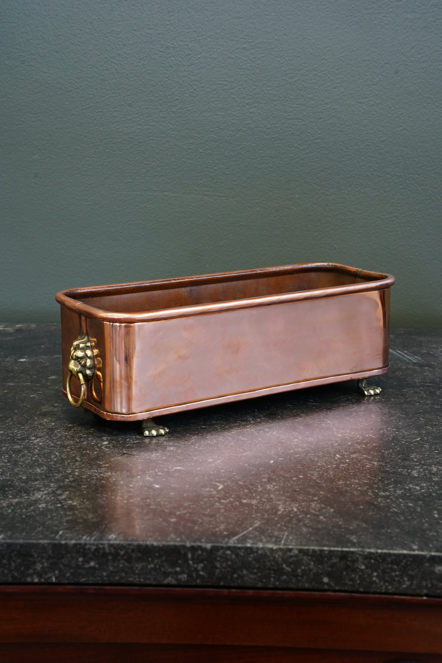 English Copper Planter with Brass Lion Mask Handles