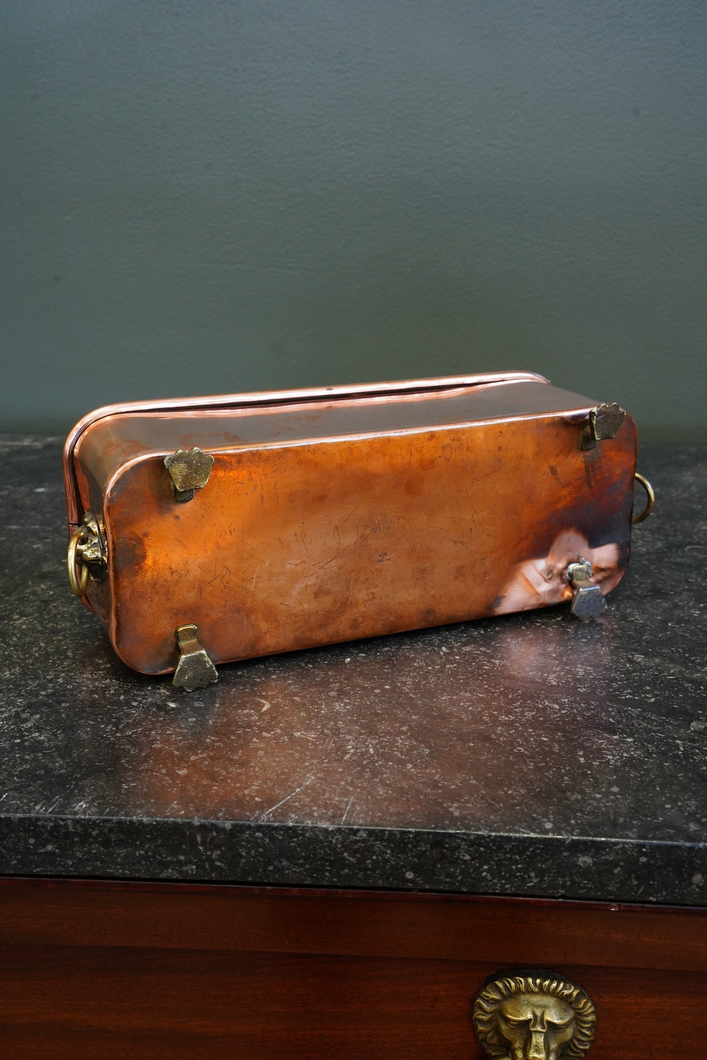 English Copper Planter with Brass Lion Mask Handles