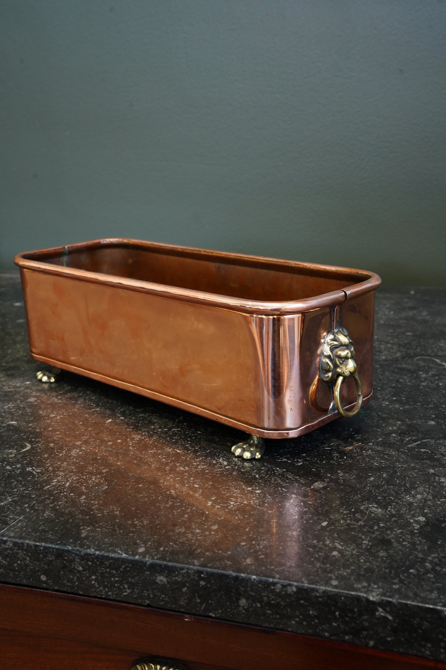 English Copper Planter with Brass Lion Mask Handles
