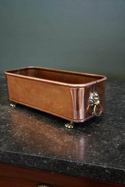 English Copper Planter with Brass Lion Mask Handles