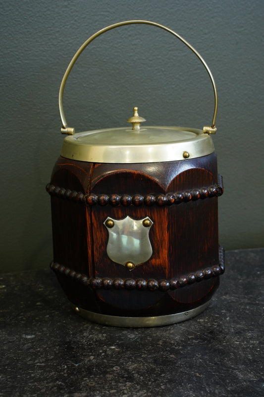 Edwardian Oak and Silver Plated Biscuit Barrel, Circa 1910