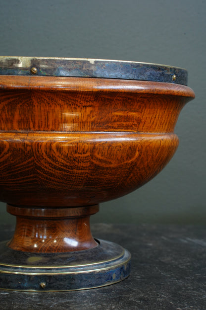 Edwardian English Oak and Brass Pedestal Bowl