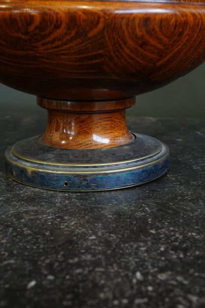 Edwardian English Oak and Brass Pedestal Bowl