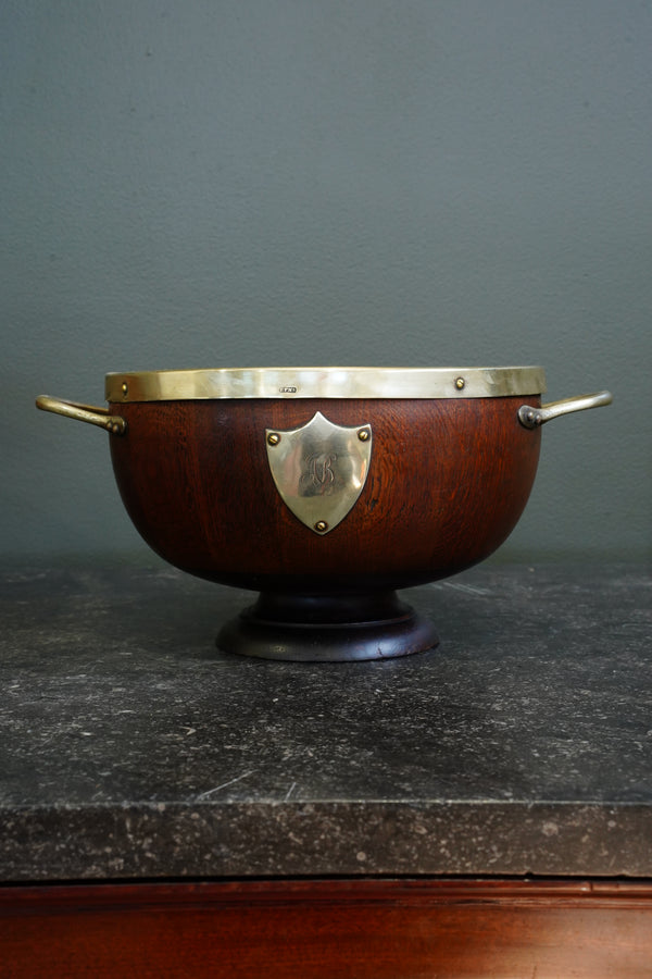 Antique Edwardian Oak Pedestal Bowl with Shield secondary view