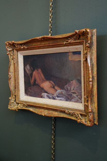 *RESERVED FOR LINDA* British School Reclining Nude Oil Painting
