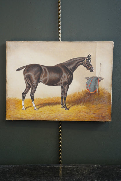 *RESERVED* Antique English Equestrian Oil Painting, Signed W. Turner, Horse in Stable
