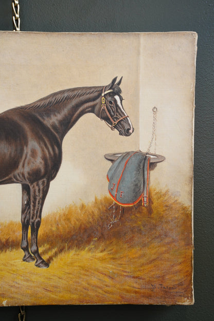 *RESERVED* Antique English Equestrian Oil Painting, Signed W. Turner, Horse in Stable
