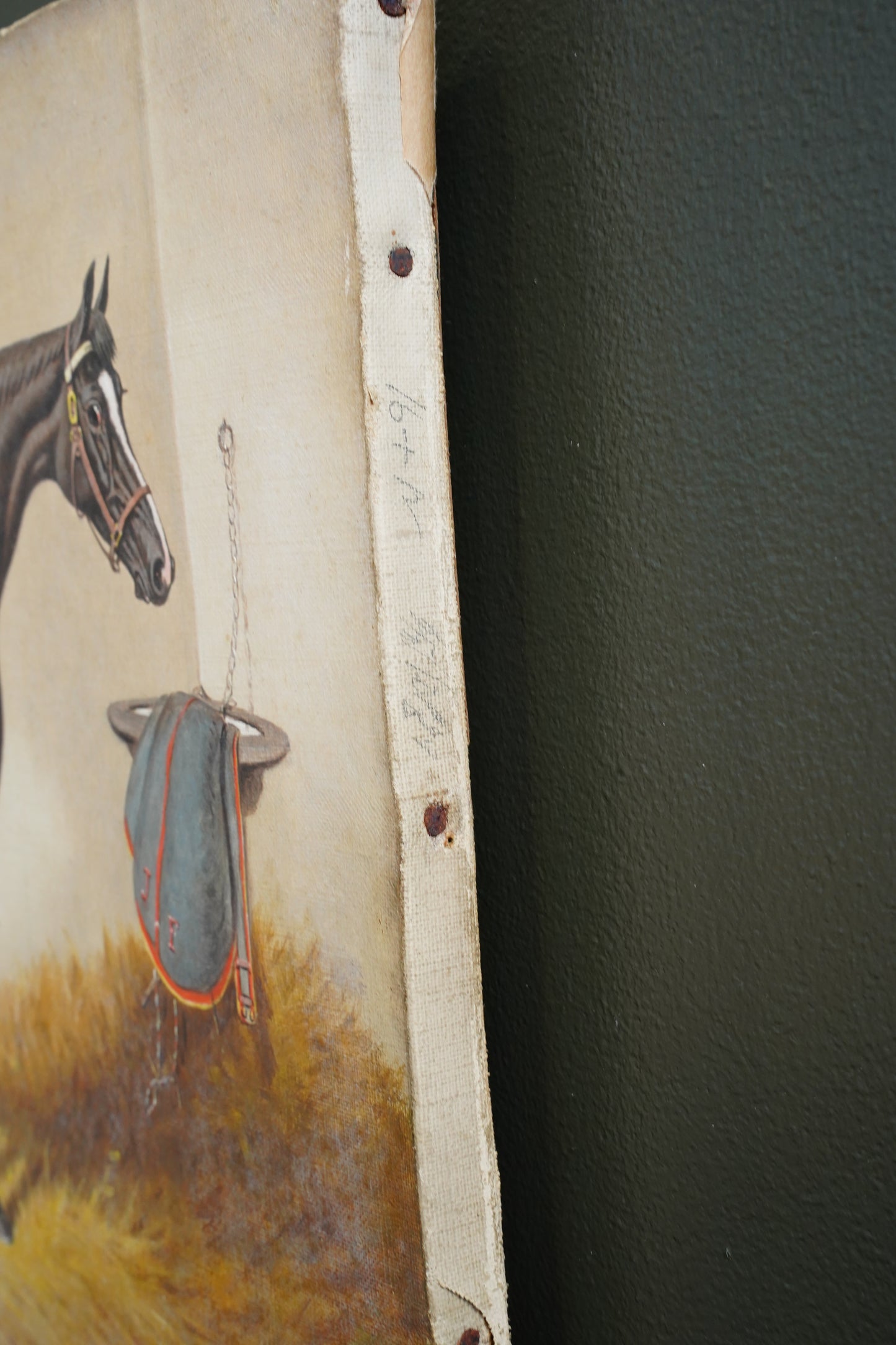 *RESERVED* Antique English Equestrian Oil Painting, Signed W. Turner, Horse in Stable