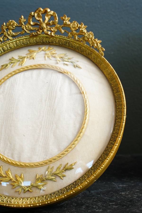 Antique French Gilt Bronze Circular Picture Frame, Convex Glass secondary view