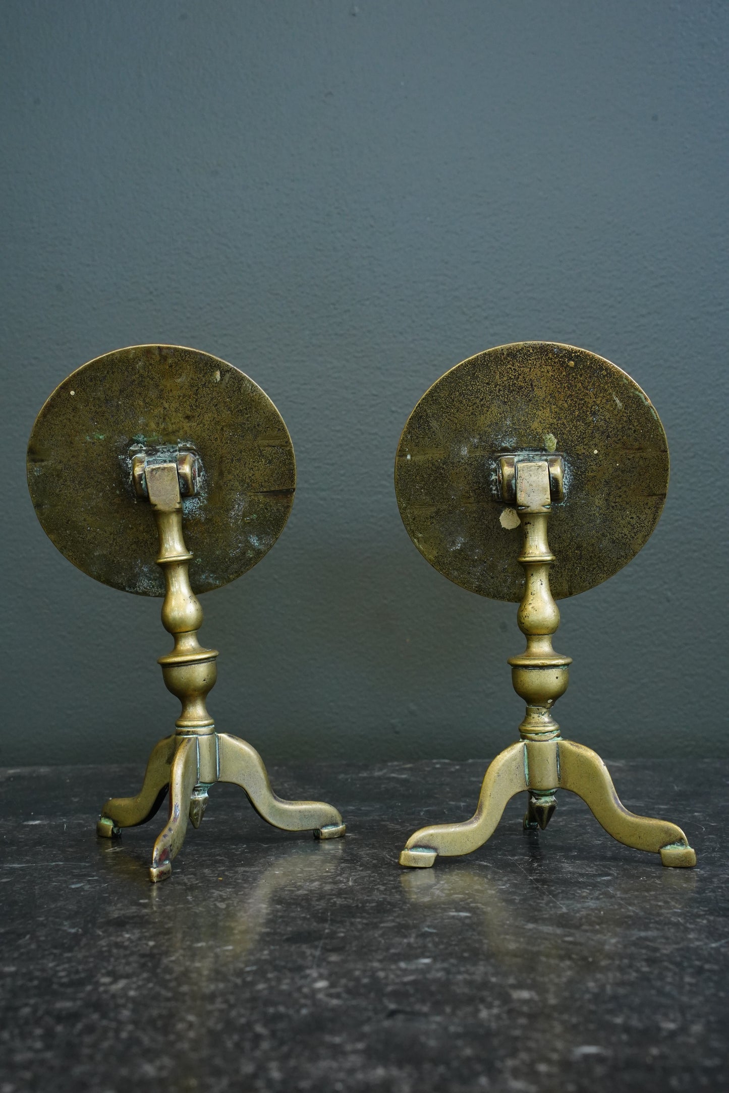 Miniature Brass Tilt-Top Chess Table Candle Reflectors