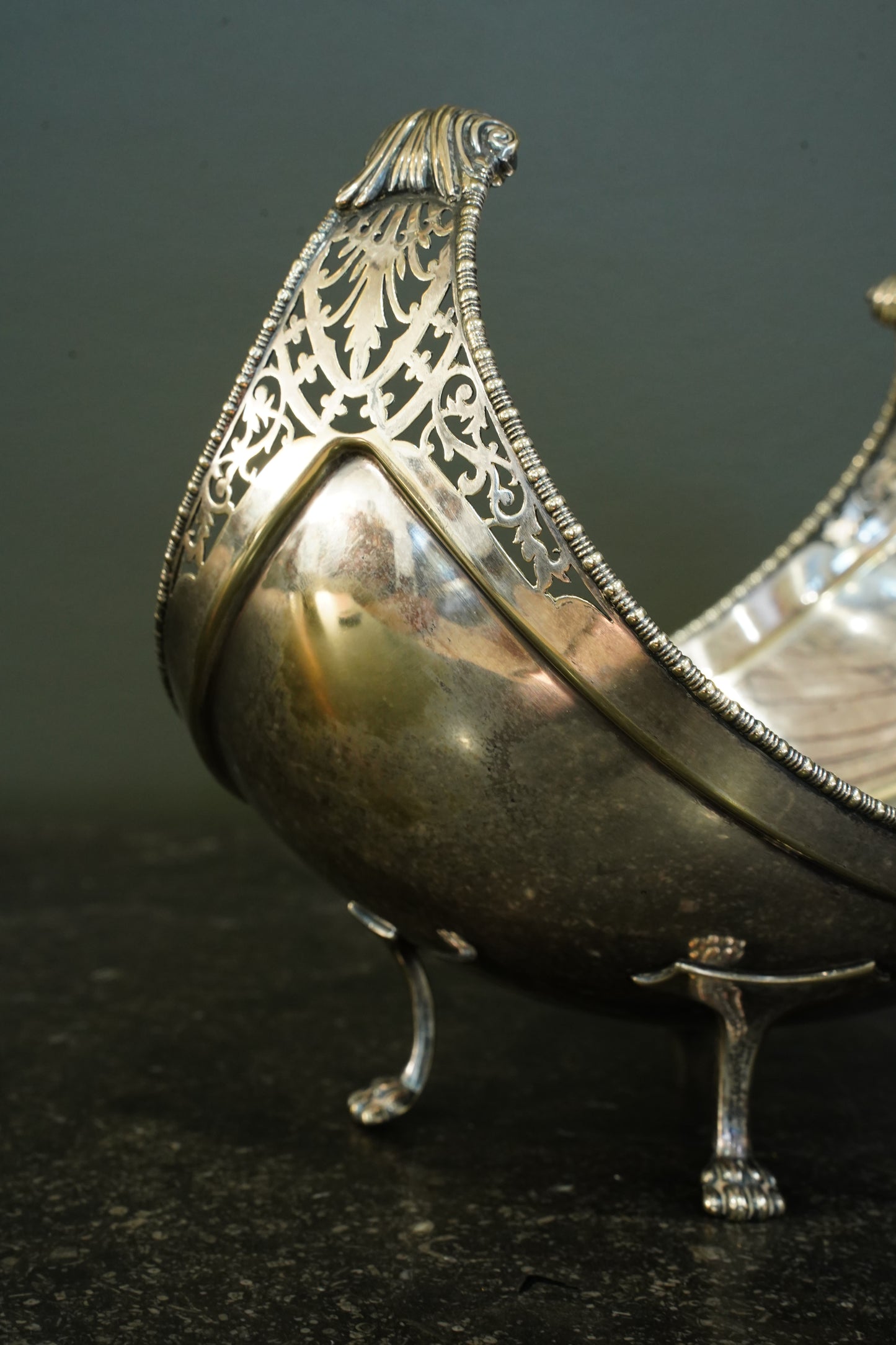 English Silver plate Navette Fruit Bowl, Masonic Presentation 1927