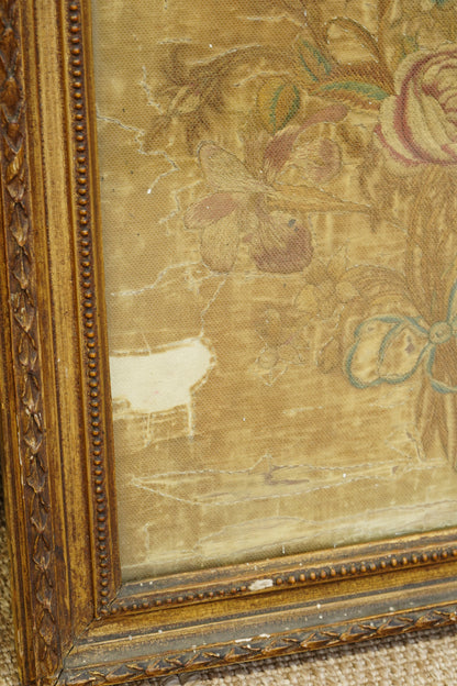 *RESERVED* Antique Georgian Silk Embroidery Floral Bouquet, Named Maker