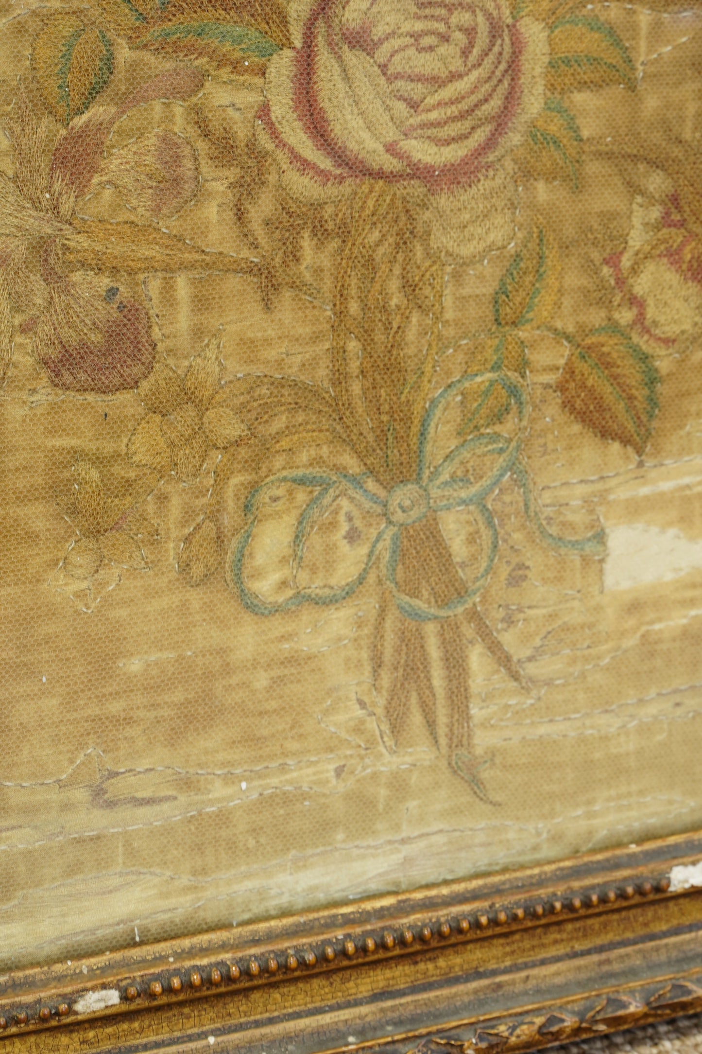 *RESERVED* Antique Georgian Silk Embroidery Floral Bouquet, Named Maker