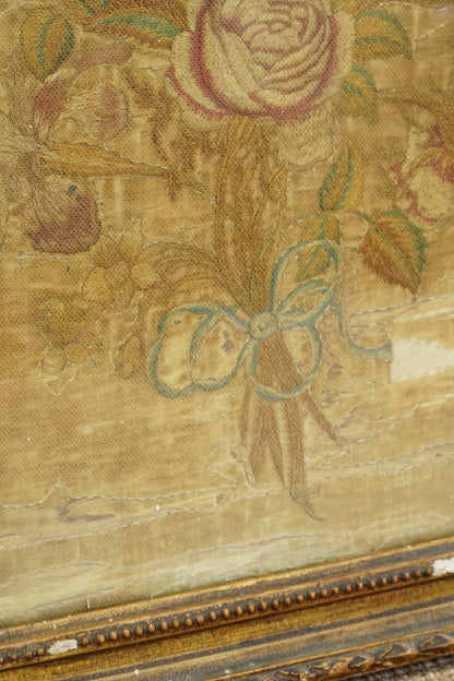 *RESERVED* Antique Georgian Silk Embroidery Floral Bouquet, Named Maker