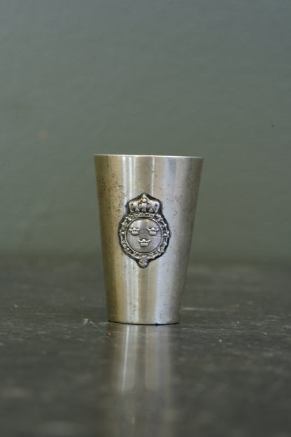Antique Swedish Miniature Silver Plate Schnapps Cup, Tre Kronor Crest