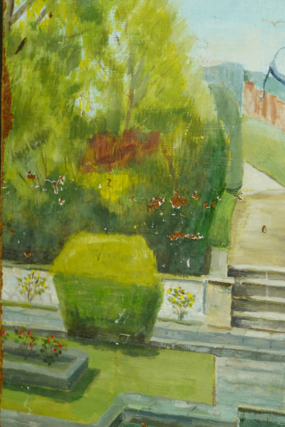 Antique Oil Painting of Formal Garden, Believed Hever Castle Kent