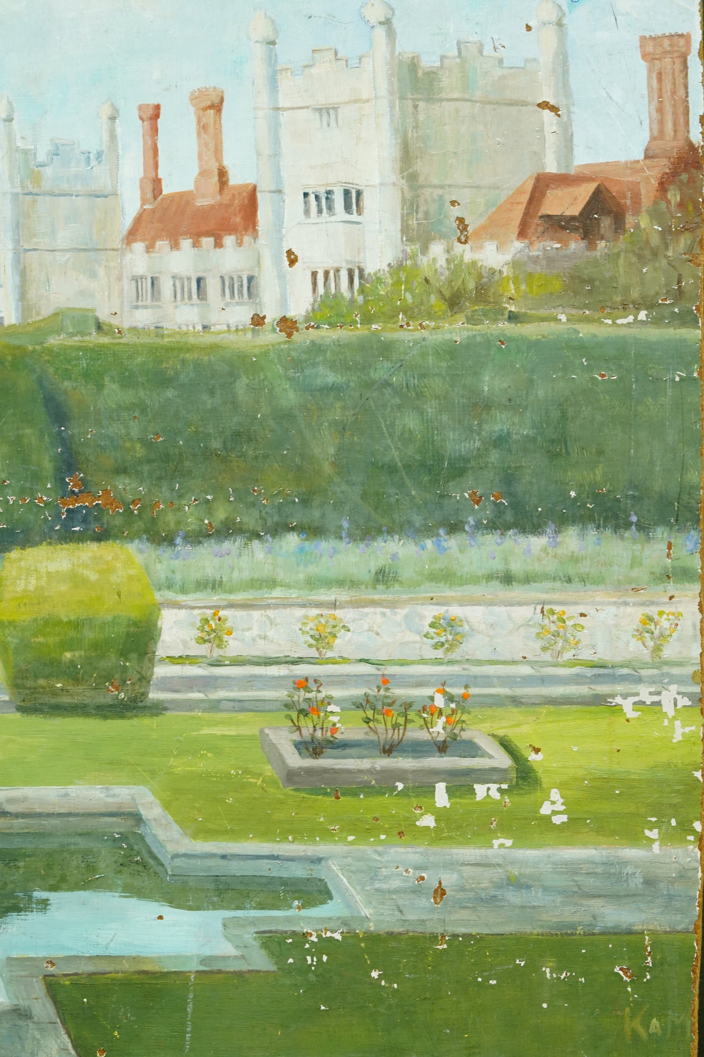Antique Oil Painting of Formal Garden, Believed Hever Castle Kent