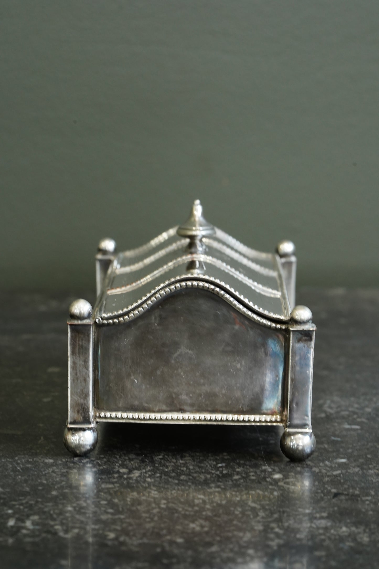 Antique Victorian Silverplate Casket Inkstand with Two Glass Wells
