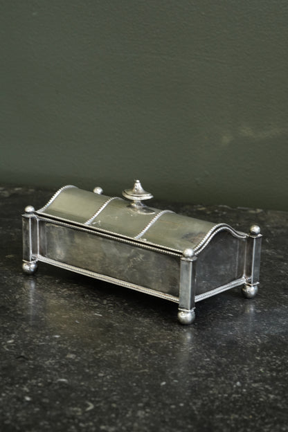 Antique Victorian Silverplate Casket Inkstand with Two Glass Wells