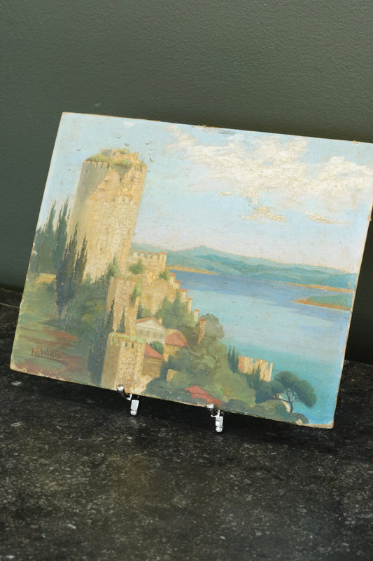Antique Oil Painting, Rumelihisarı on the Bosphorus, Signed, British Military Provenance, 1933