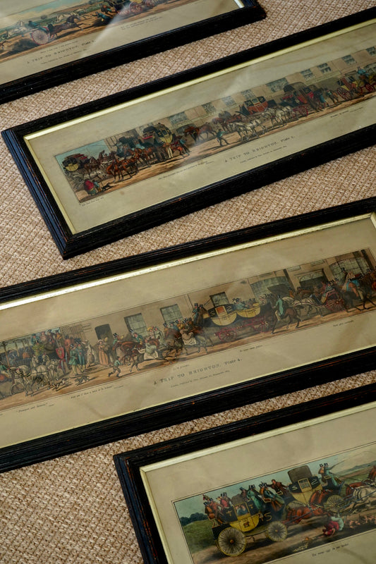 Antique English Coaching Prints, A Trip to Brighton, Set of Four Engravings