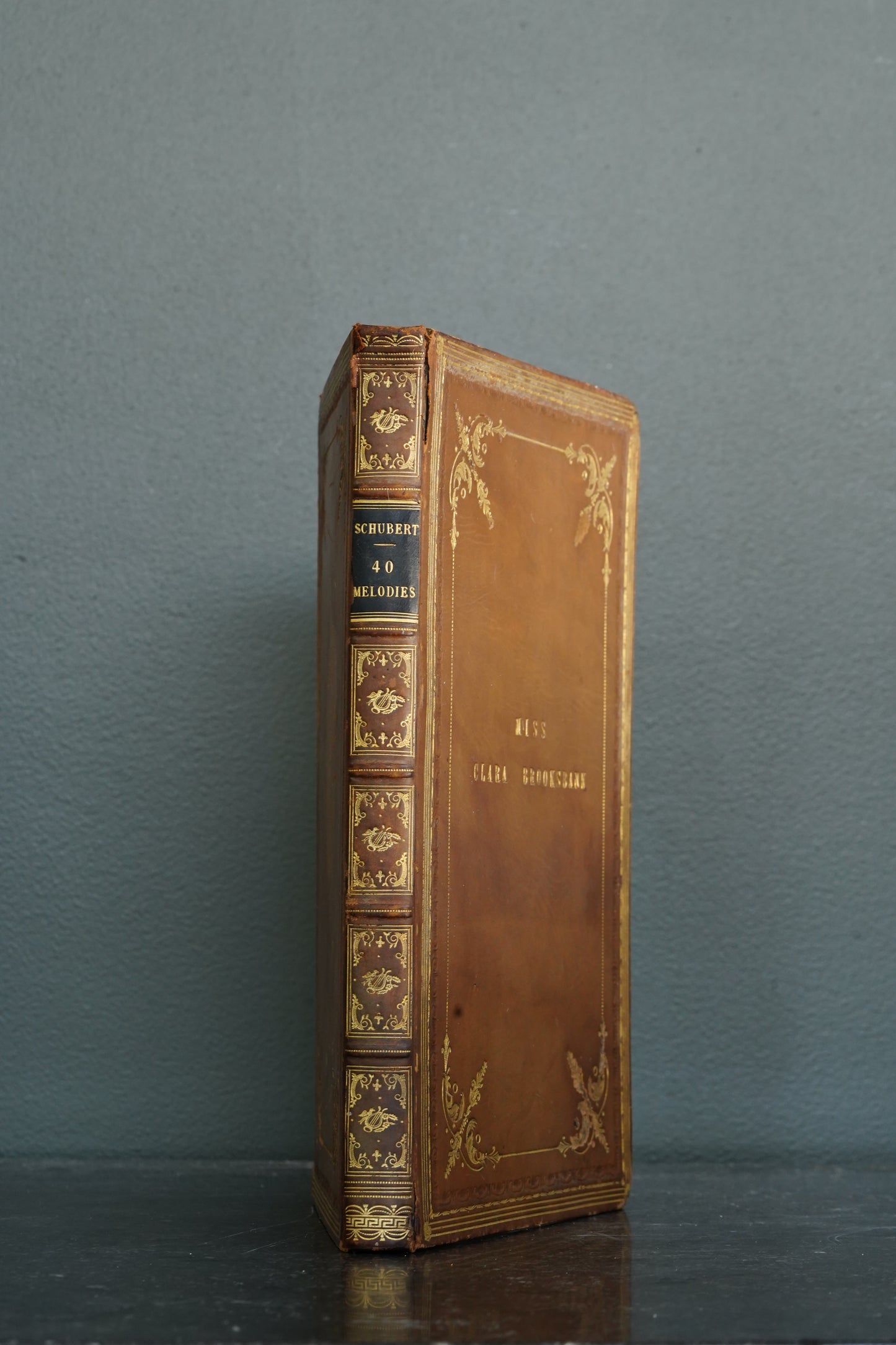 Antique Schubert 40 Melodies Leather Score Music Leather Book