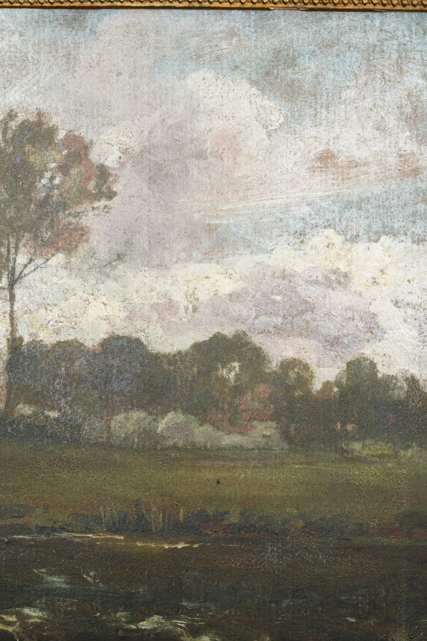 Antique British Oil Painting, River Landscape in the Manner of Constable