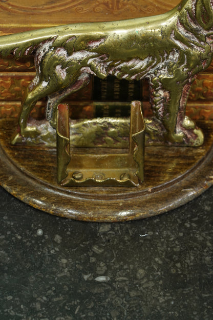 Antique English Brass Setter Dog Matchbox Holder on Wood Plinth