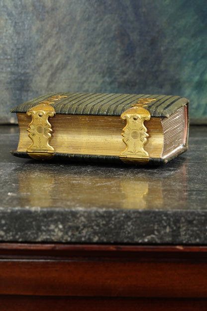 Antique Victorian Photograph Album, Green Morocco and Gilt Brass