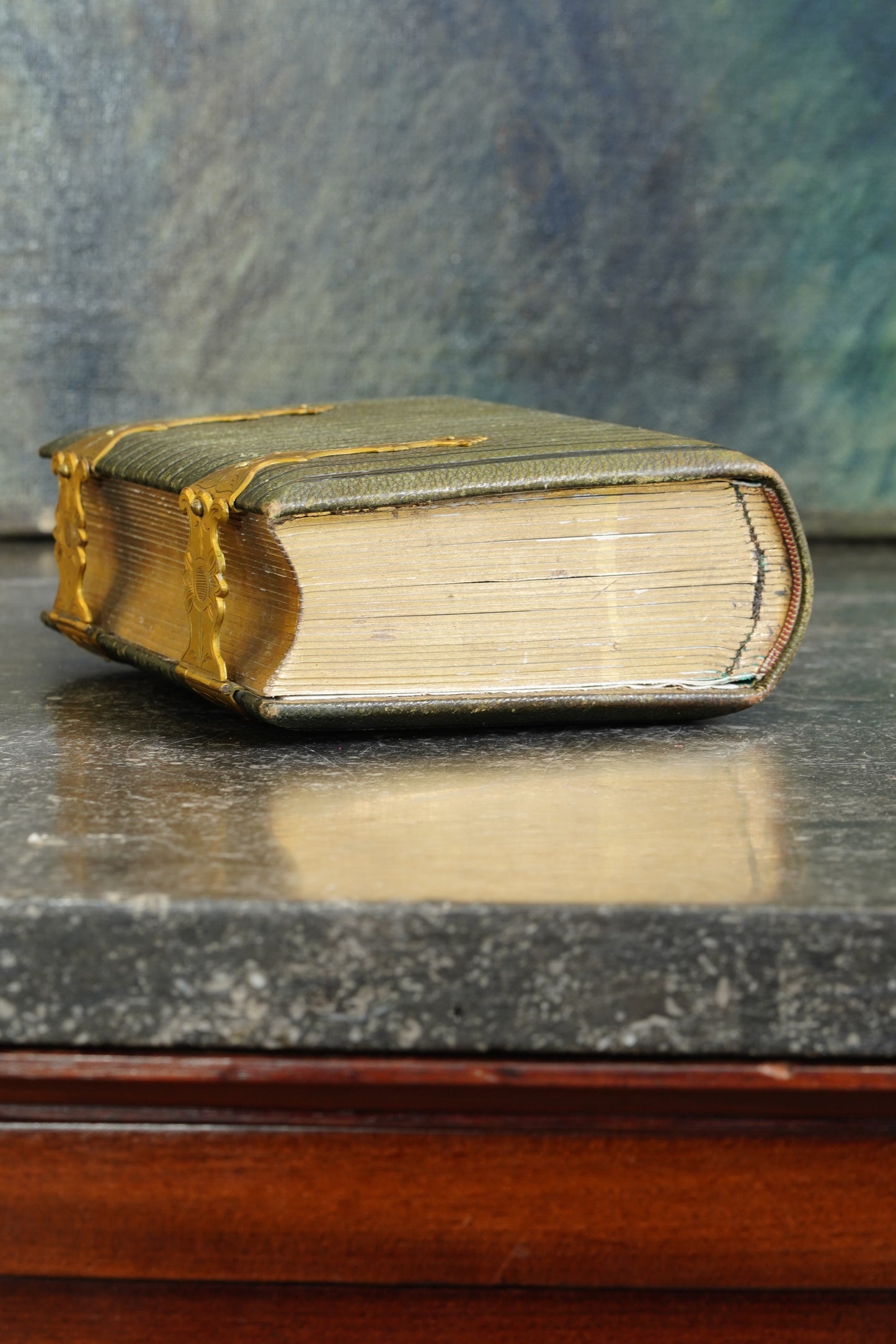 Antique Victorian Photograph Album, Green Morocco and Gilt Brass