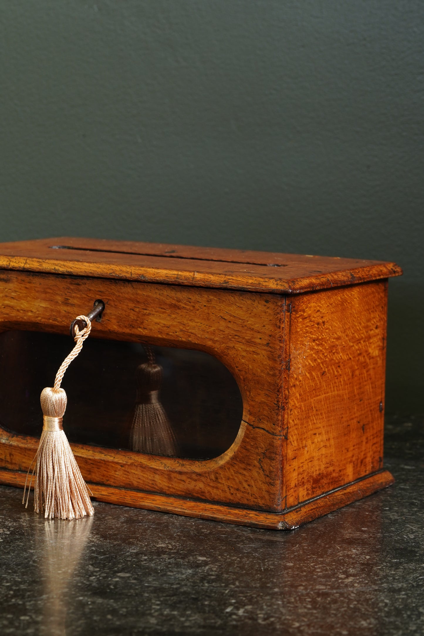 Antique English Oak Letter and Ballot Box with Window