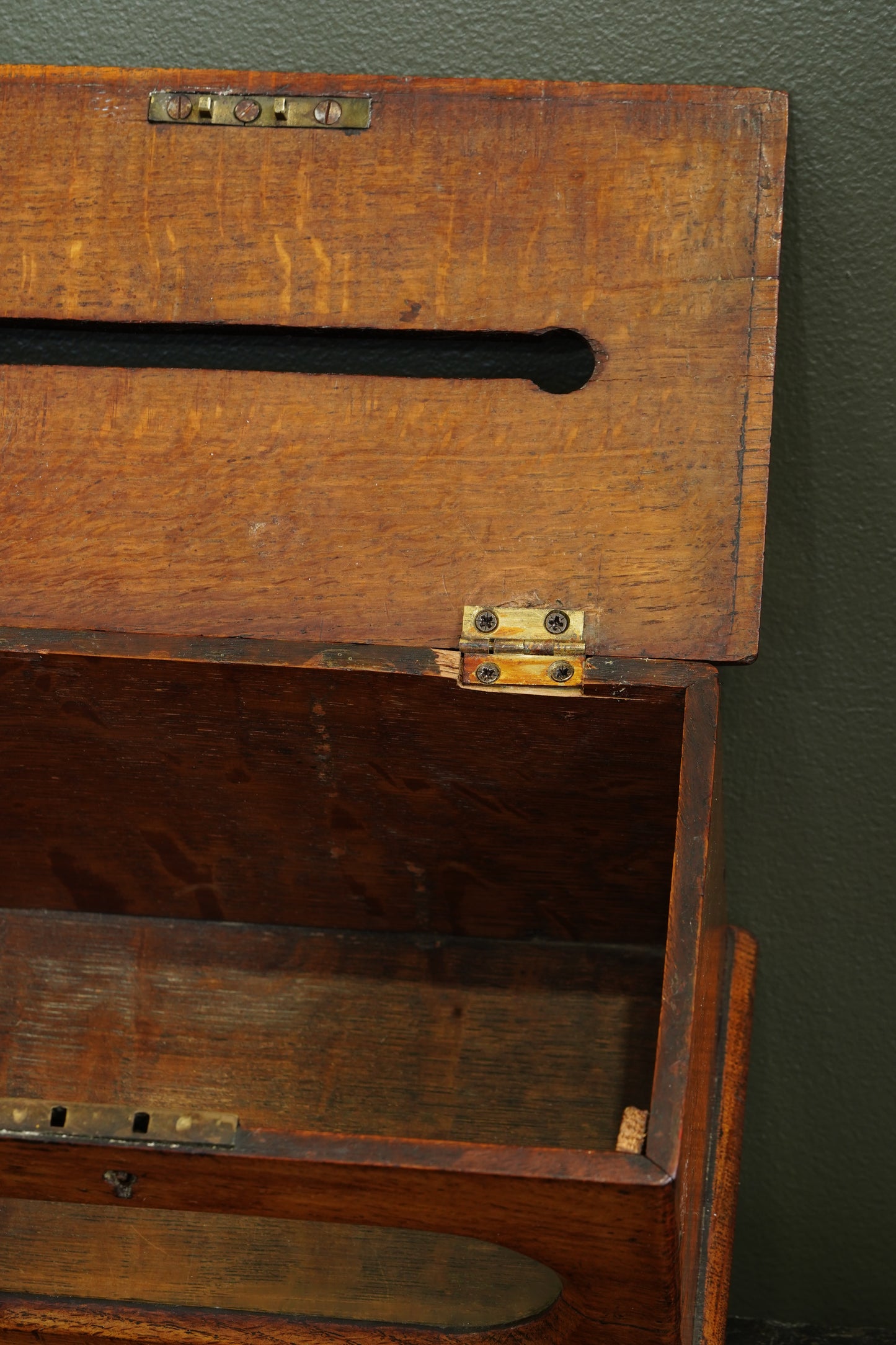 Antique English Oak Letter and Ballot Box with Window