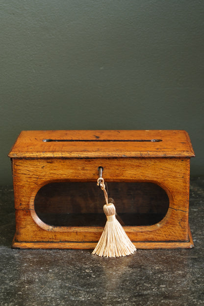 Antique English Oak Letter and Ballot Box with Window