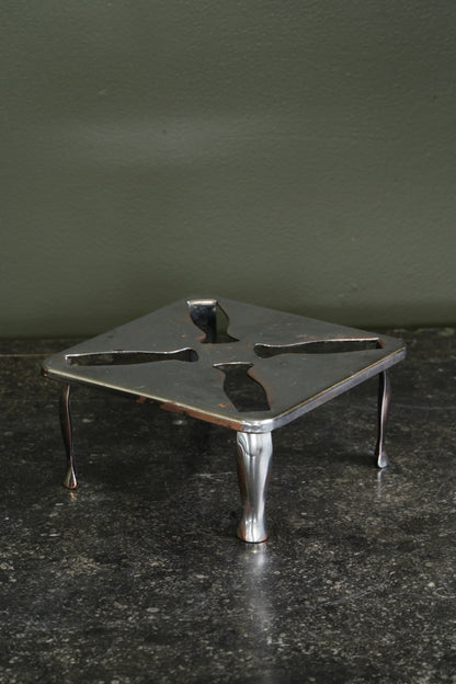 Vintage English Chrome Trivet, Pierced Pinwheel Pattern, Mid-20th Century