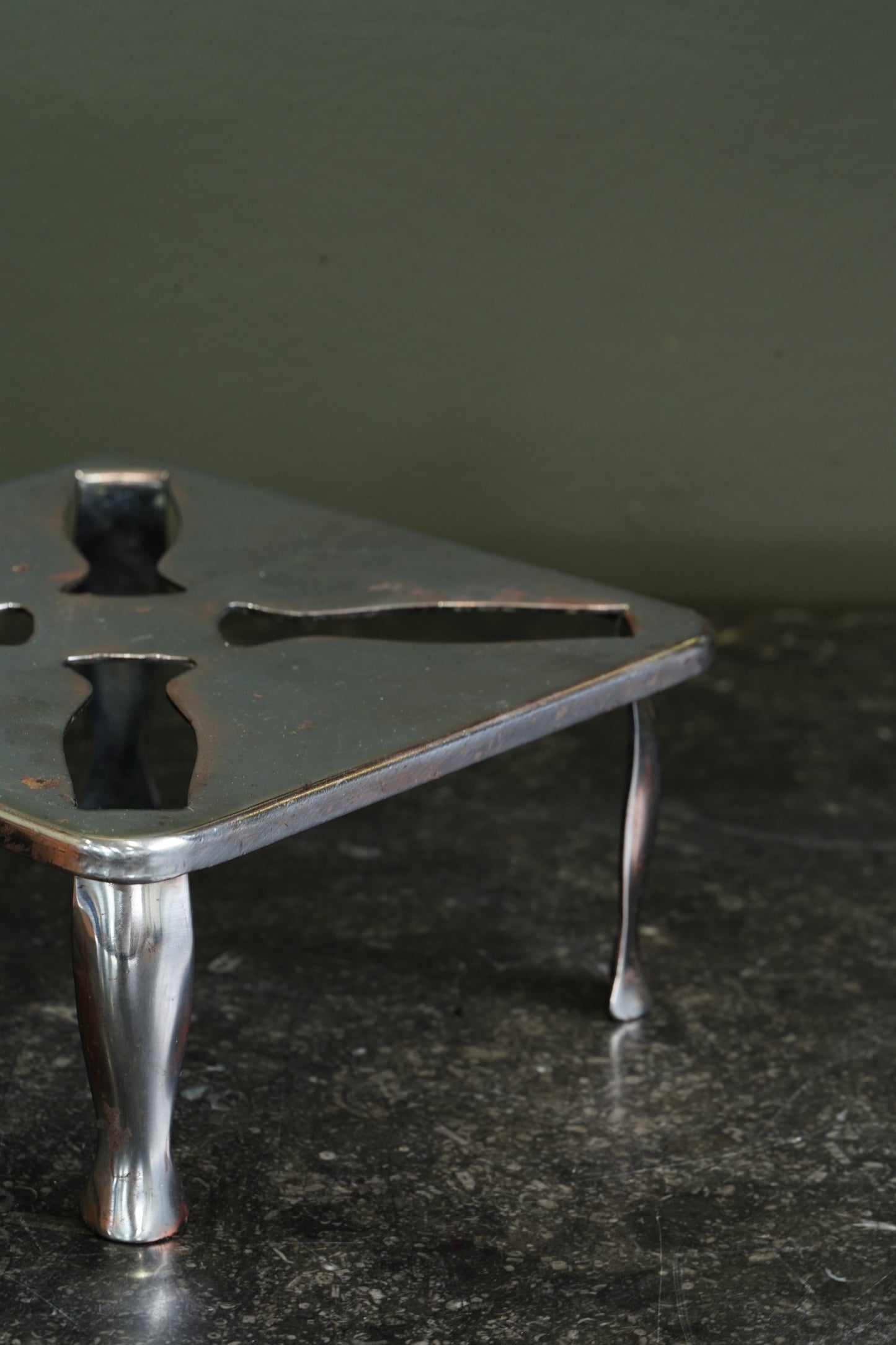 Vintage English Chrome Trivet, Pierced Pinwheel Pattern, Mid-20th Century