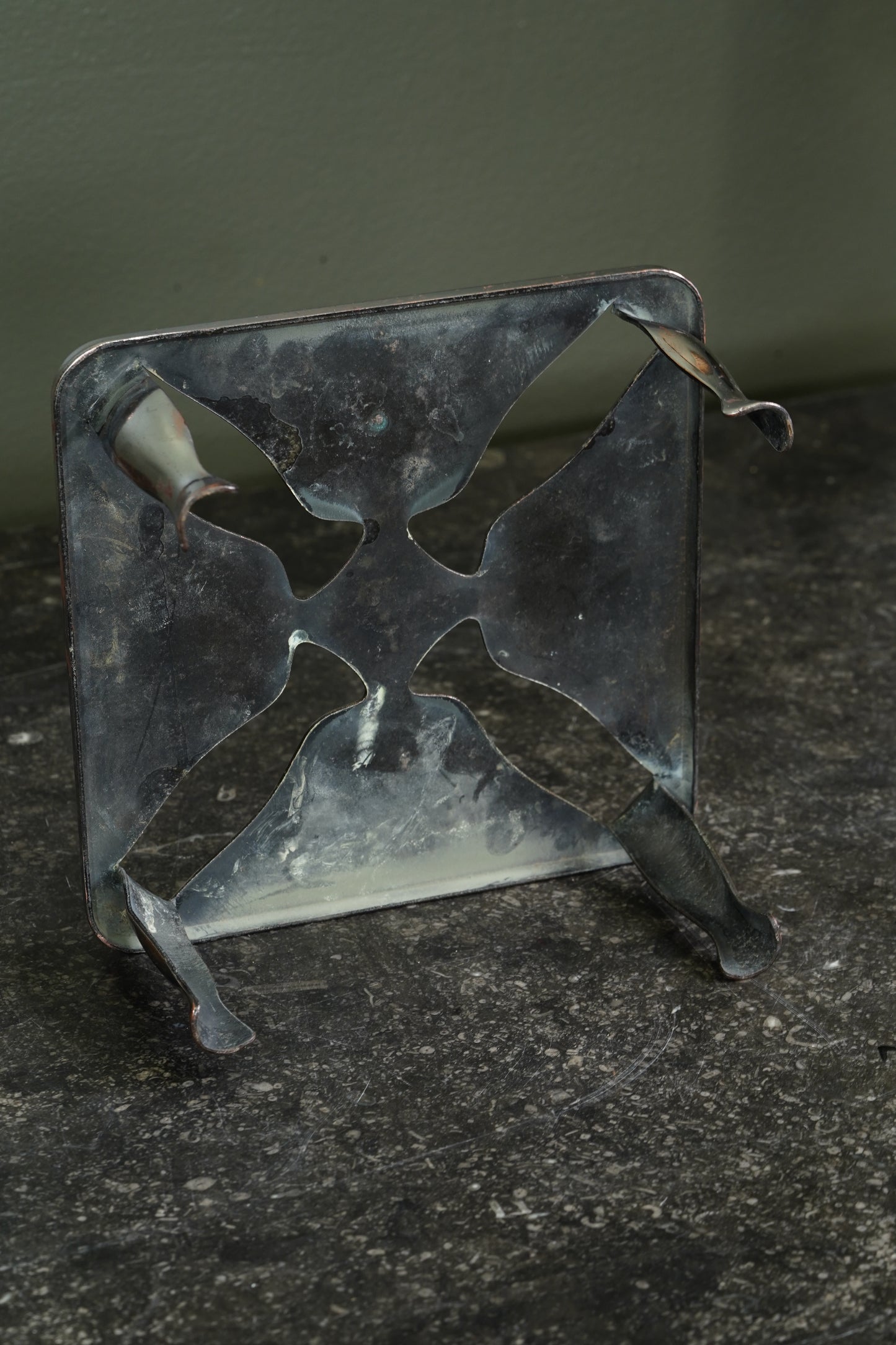 Vintage English Chrome Trivet, Pierced Pinwheel Pattern, Mid-20th Century