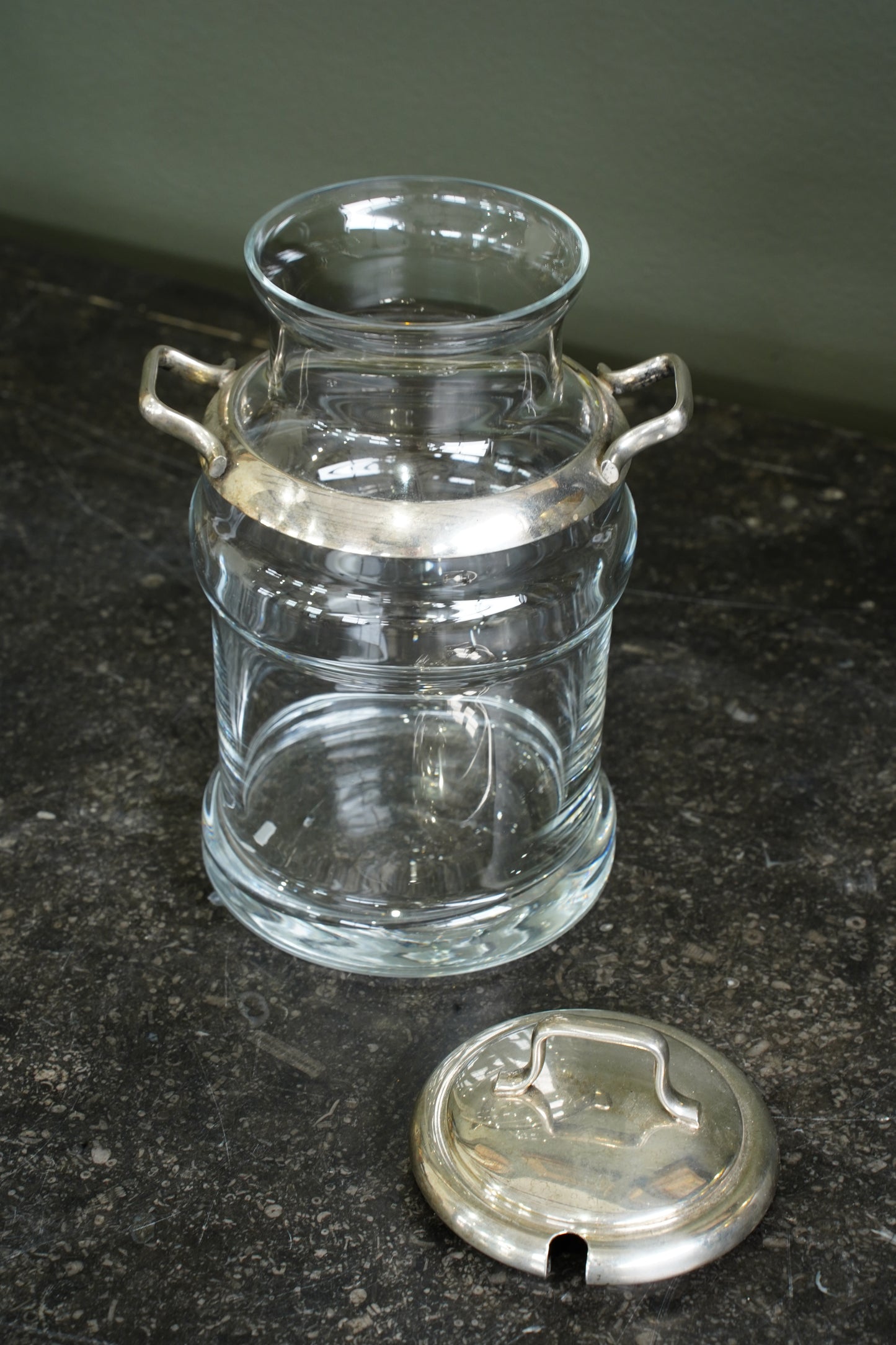 Antique Glass Cream Jug with Silver Plate Mount