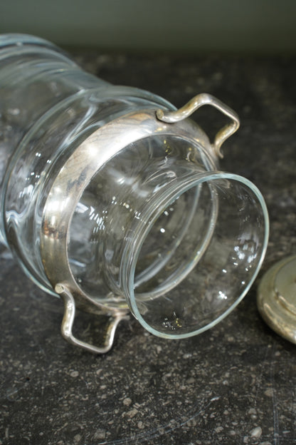 Antique Glass Cream Jug with Silver Plate Mount