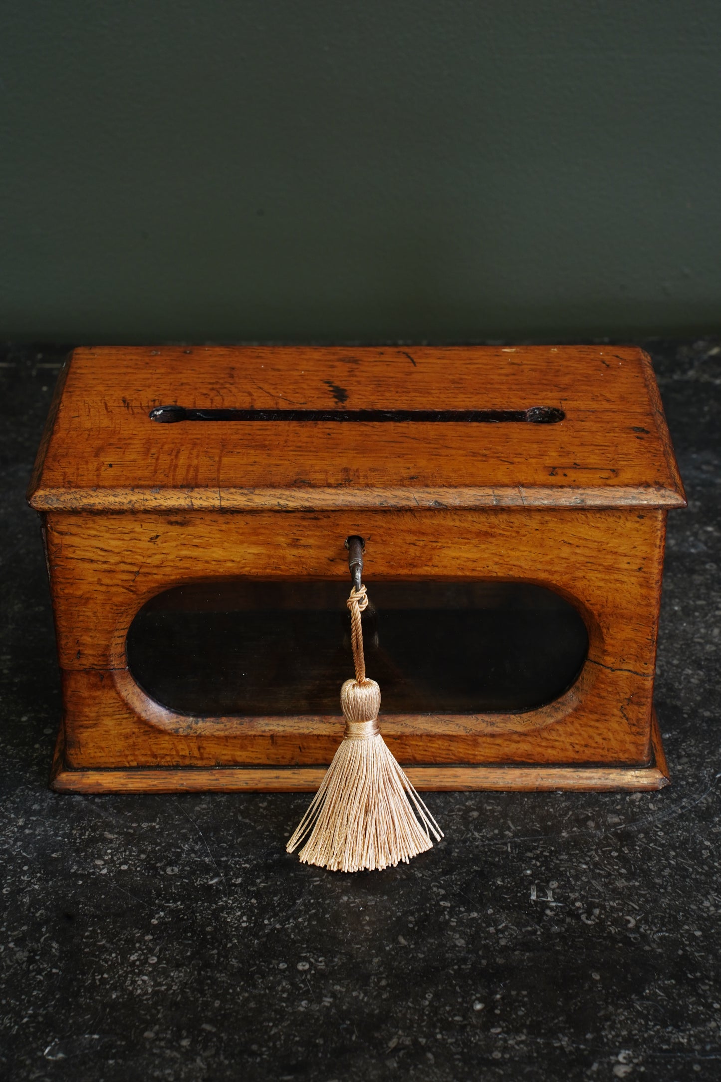 Antique English Oak Letter and Ballot Box with Window