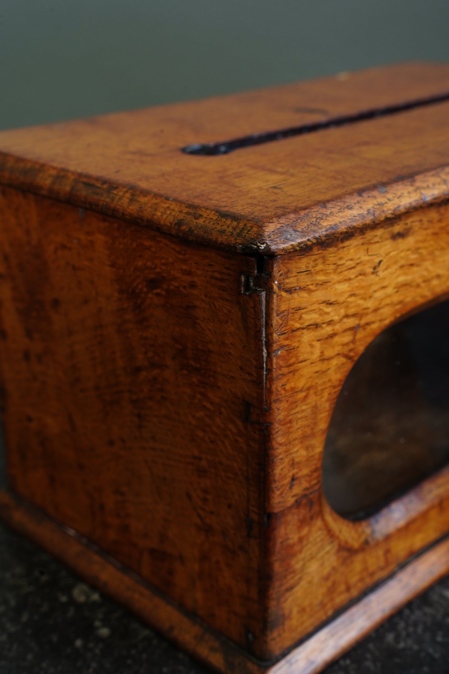 Antique English Oak Letter and Ballot Box with Window