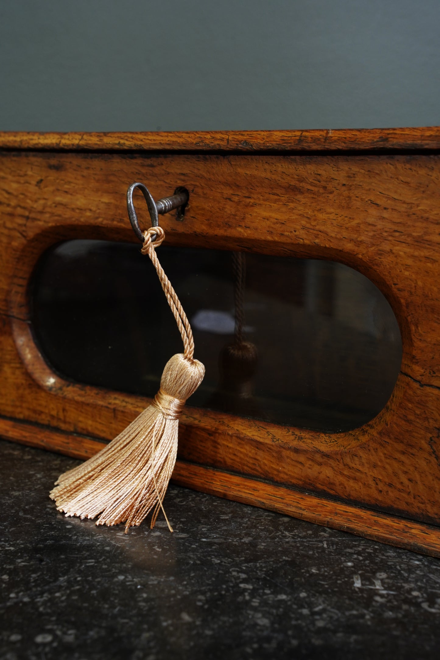 Antique English Oak Letter and Ballot Box with Window