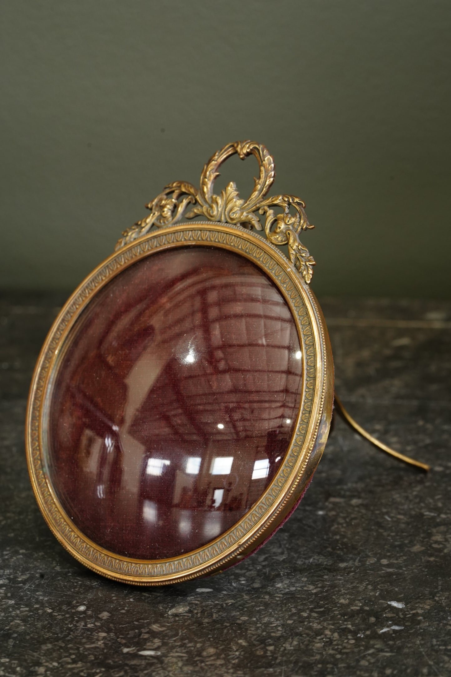 Antique Gilt Brass Round Picture Frames with Domed Glass